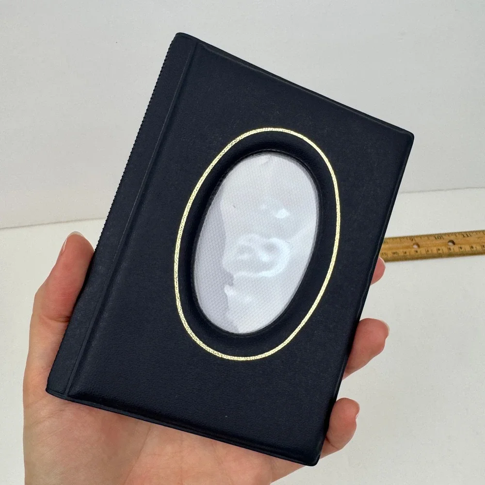 Small Vtg Dark Navy Blue Faux Leather Photo Pic Album Gold Accents